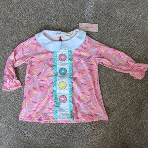 Marie Nicole Clothing Cupcake Sprinkles Pink Ruffle Long Sleeve Top